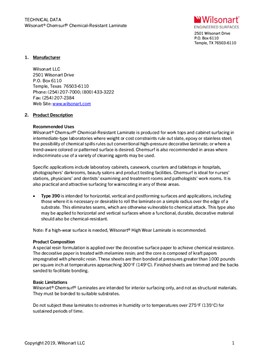 Wilsonart Chemsurf Technical Data Sheet