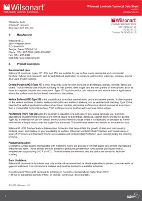 Wilsonart Technical Data Sheet