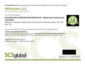 Wilsonart Recycled Content certificate